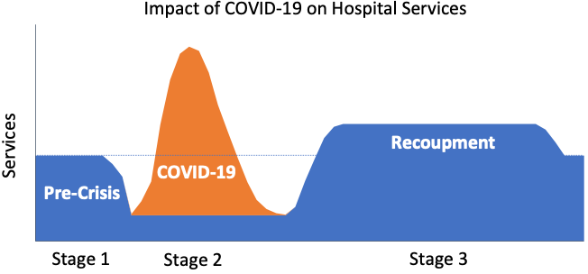 Graph depicting the impact of COVID-19 on hospital services.